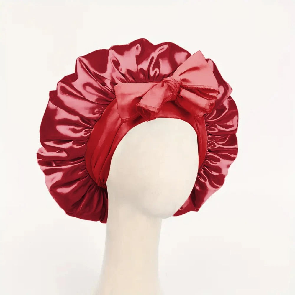 Satin Silk Hair Bonnet with Tie Band – Adjustable Sleep Cap for All Hair Types