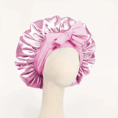 Satin Silk Hair Bonnet with Tie Band – Adjustable Sleep Cap for All Hair Types
