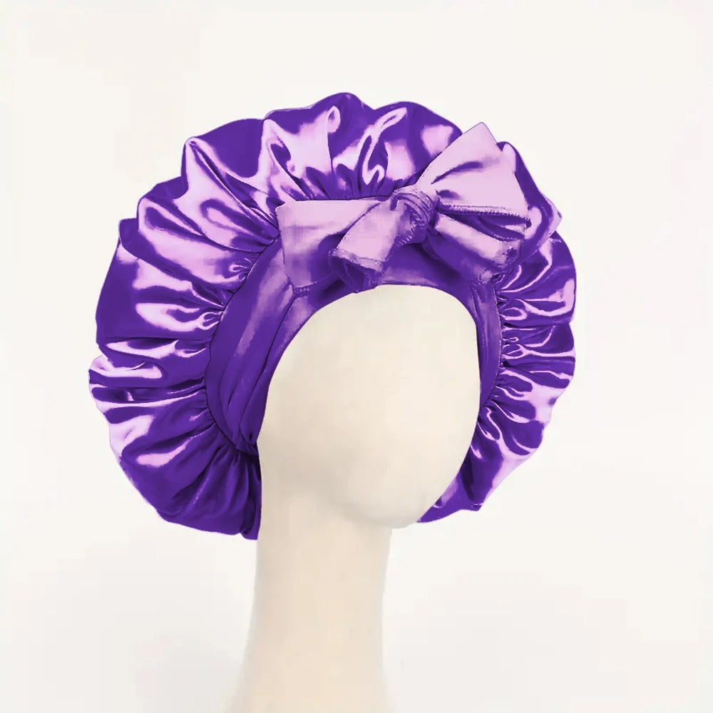 Satin Silk Hair Bonnet with Tie Band – Adjustable Sleep Cap for All Hair Types