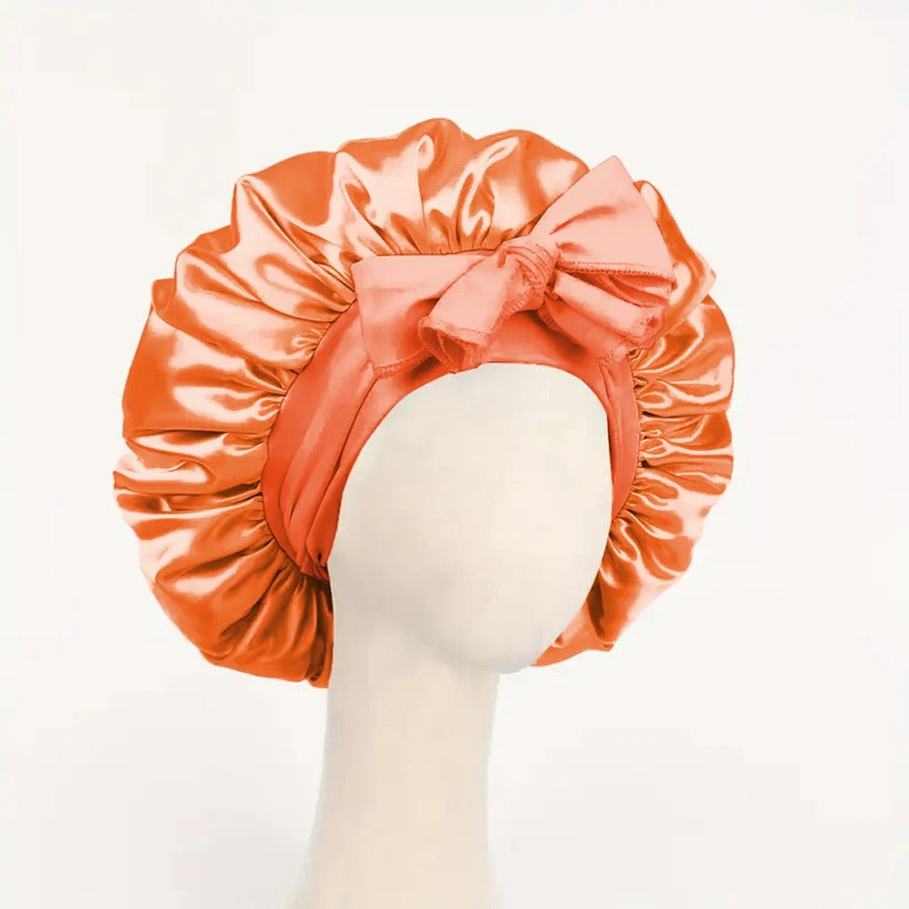 Satin Silk Hair Bonnet with Tie Band – Adjustable Sleep Cap for All Hair Types