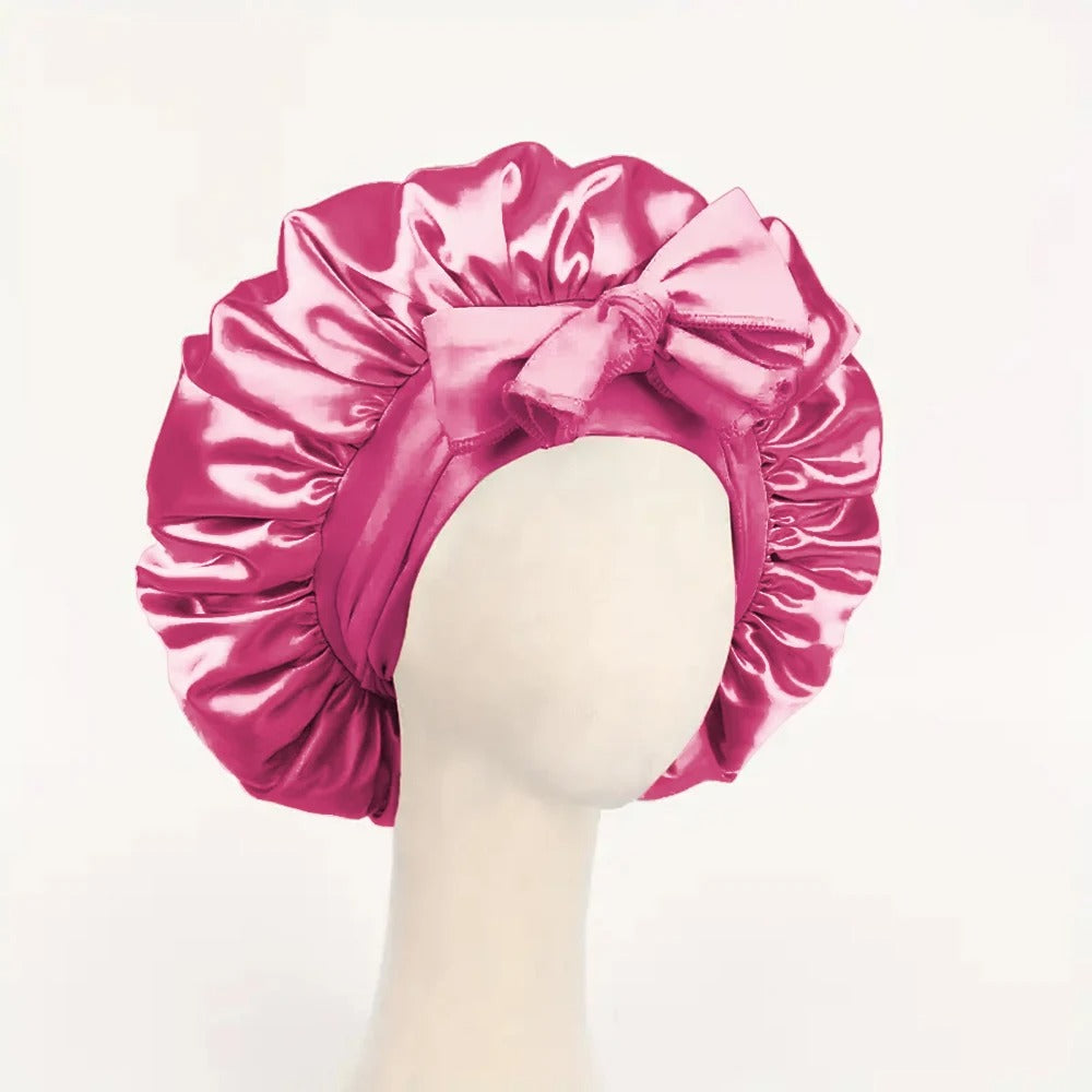 Satin Silk Hair Bonnet with Tie Band – Adjustable Sleep Cap for All Hair Types