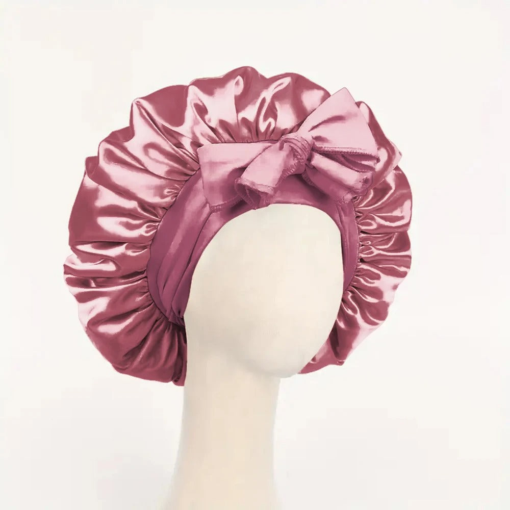 Satin Silk Hair Bonnet with Tie Band – Adjustable Sleep Cap for All Hair Types