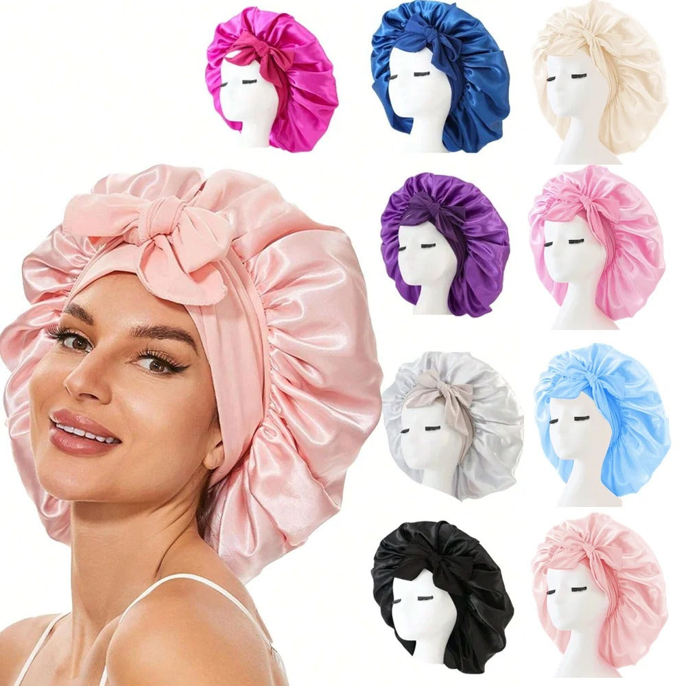 Satin Silk Hair Bonnet with Tie Band – Adjustable Sleep Cap for All Hair Types
