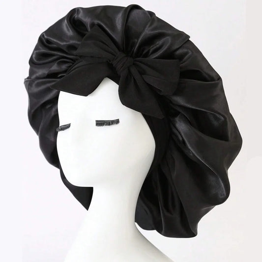 Satin Silk Hair Bonnet with Tie Band – Adjustable Sleep Cap for All Hair Types