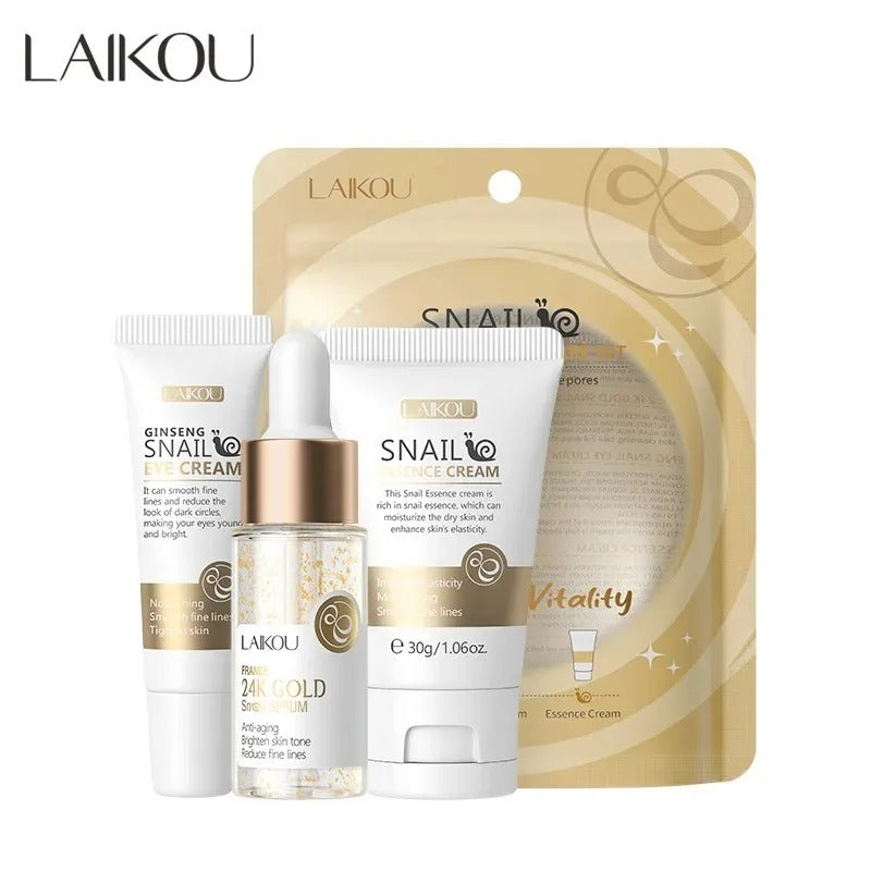 LAIKOU Sakura Snail Vitamin C Skincare Trio – Essence Serum, Eye Cream & Moisturizing Face Cream
