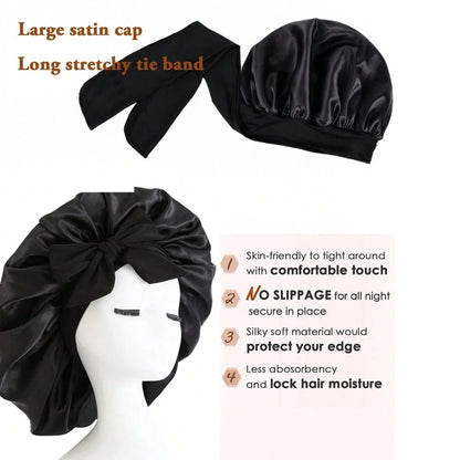 Satin Silk Hair Bonnet with Tie Band – Adjustable Sleep Cap for All Hair Types