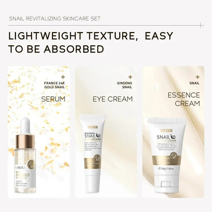 LAIKOU Sakura Snail Vitamin C Skincare Trio – Essence Serum, Eye Cream & Moisturizing Face Cream
