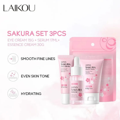 LAIKOU Sakura Snail Vitamin C Skincare Trio – Essence Serum, Eye Cream & Moisturizing Face Cream