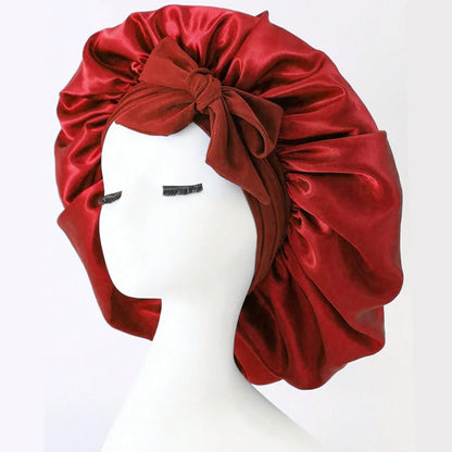 Satin Silk Hair Bonnet with Tie Band – Adjustable Sleep Cap for All Hair Types