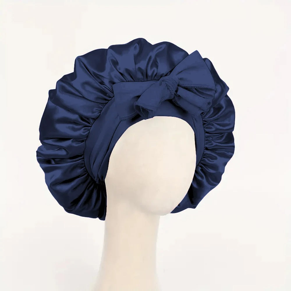 Satin Silk Hair Bonnet with Tie Band – Adjustable Sleep Cap for All Hair Types